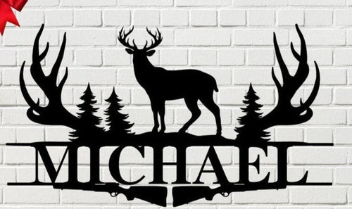 Deer Antler Name Sign Hunting Personalized Family Name Metal Sign Wedding Gift Birthday Gift Metal Monogram Sign Perso