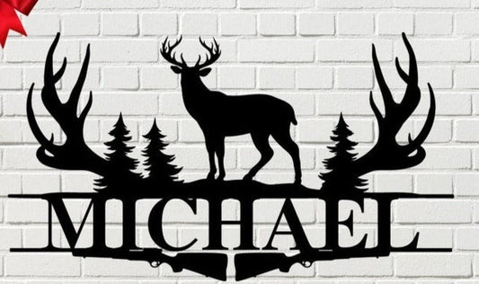 Deer Antler Name Sign Hunting Personalized Family Name Metal Sign Wedding Gift Birthday Gift Metal Monogram Sign Perso - 8 inches - metal sign
