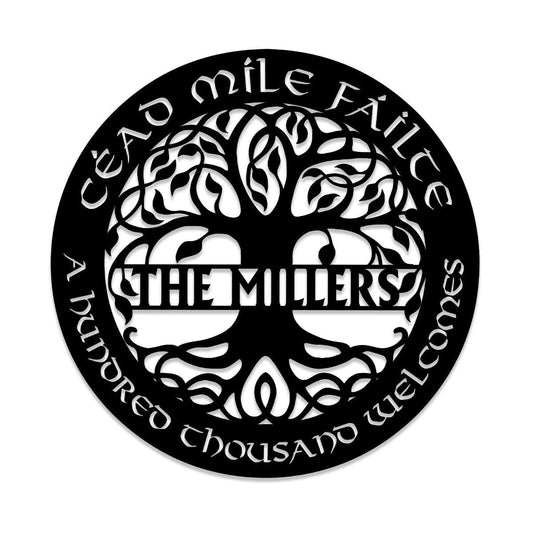Personalized Tree Of Life Cead Mile Failte Irish Celtic Metal Sign, Metal Laser Cut Metal Signs Custom Gift Ideas - 8 inches - metal sign
