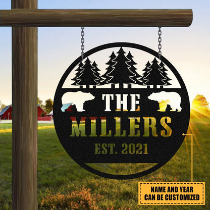 Personalized Family Name Bear Deer Hunting Hunter Metal Sign Monogram, Custom Outdoor Farm, Cabin, Lodge, Camp, Art Gift For Him, Metal Laser Cut Metal Signs Custom Gift Ideas