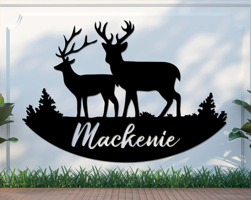 Metal Wall Decor Metal Deer Family Art Wall Hangings Metal Sign Tree Mountain Decoration Nature Wildlife Lover Gift