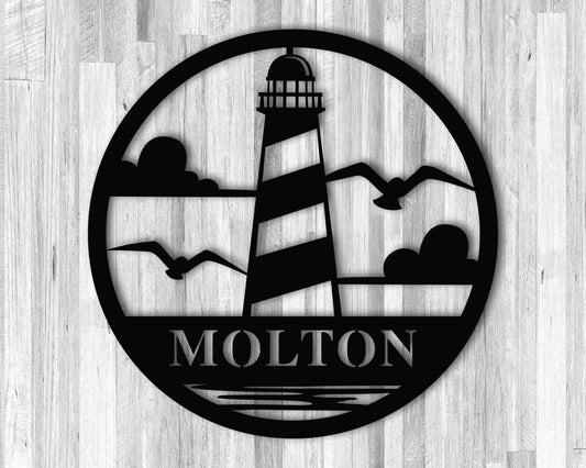 Personalized Lighthouse Sign, Custom Harbor Theme Sign, Custom Family Name Sign, Beach House Decor, Ocean - metal sign