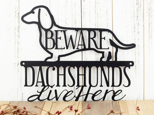 Dachshunds Live Here Metal Sign Black Weiner Dog Dachshund Door Sign Dachshund Gift Toy Dog - 8 inches - metal sign