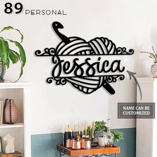 HeartShaped Crochet Personalized Metal House Sign - 8 inches - metal sign