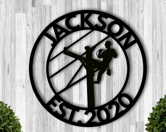 Personalized Lineman Gift, Front Door Wreath, Personalized Last Name Sign, Lineman Sign, Family Name - metal sign