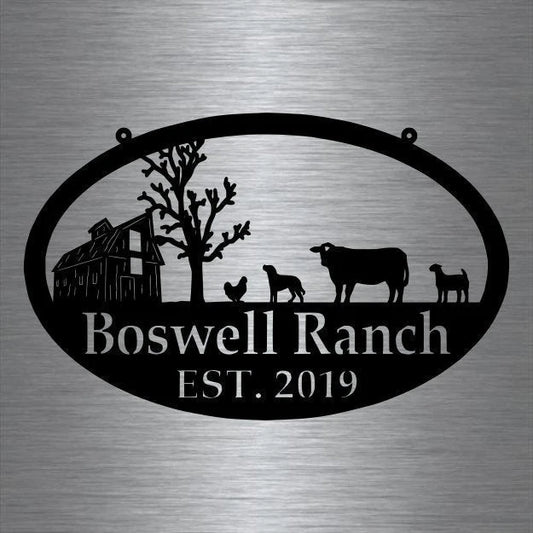 Metal Farm Sign , Barn And Cow, Chicken, Dog, And Goat Personalized Family Name Metal Sign Wedding Gift - wedding detail
