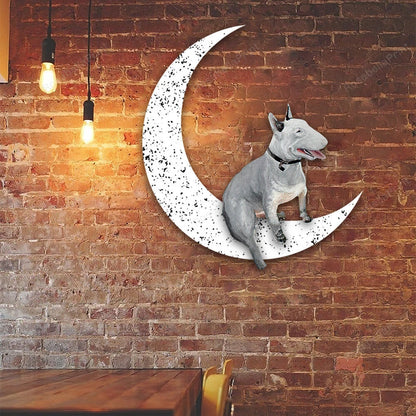 Dog Metal Sign Bull Terrier Sit On The Moon Dog Wall Sign Gift for Dog Lover