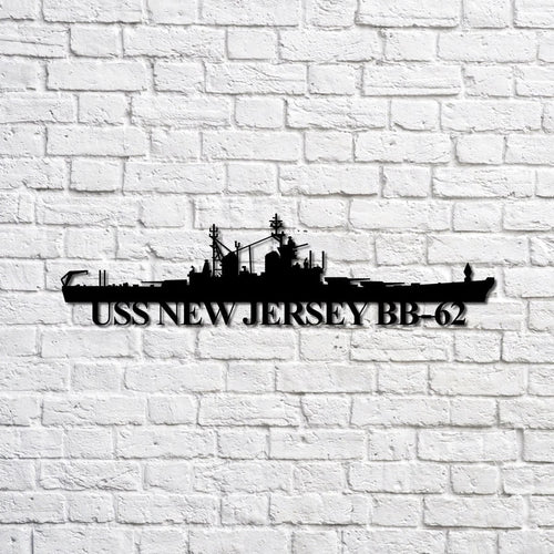 Uss New Jersey Bb62 Navy Ship Metal Sign, Memory Wall Metal Sign Gift For Navy Veteran, Navy Ships Silhouette Metal Sign Laser Cut Metal Signs Custom Gift Ideas