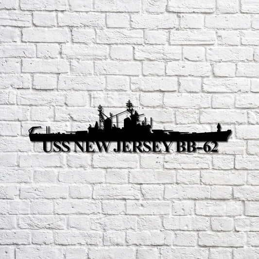Uss New Jersey Bb62 Navy Ship Metal Sign, Memory Wall Metal Sign Gift For Navy Veteran, Navy Ships Silhouette Metal Sign Laser Cut Metal Signs Custom Gift Ideas
