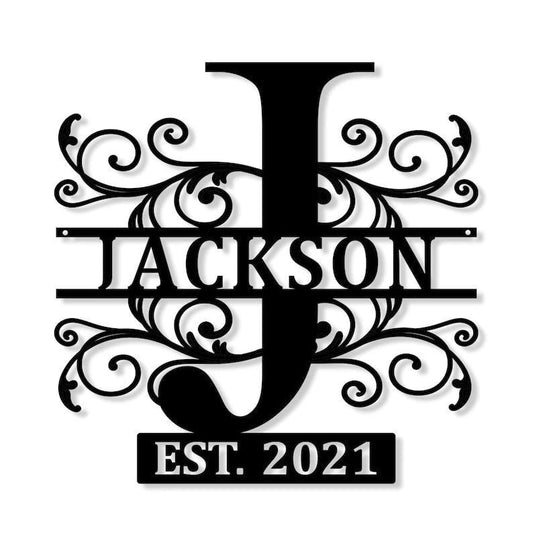 Personalized Name Metal Monogram Sign Custom Last Name Sign Split Letter Name Sign Metal Family Name Sign Door Hanger Outdoor Metal Sign - 8 inches - metal sign