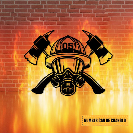 Personalized Number Fireman Mask Firefighter Wall Hanging, Home Decor, Metal Laser Cut Metal Signs Custom Gift Ideas - 8 inches - metal sign