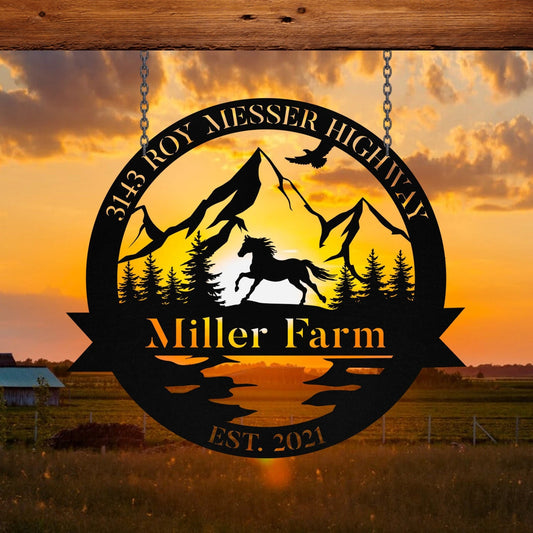 Personalized Metal Wild Horse Sign Monogram, Custom Outdoor Wall Decor Art Gift, Metal Laser Cut Metal Signs Custom Gift Ideas - 8 inches - metal sign
