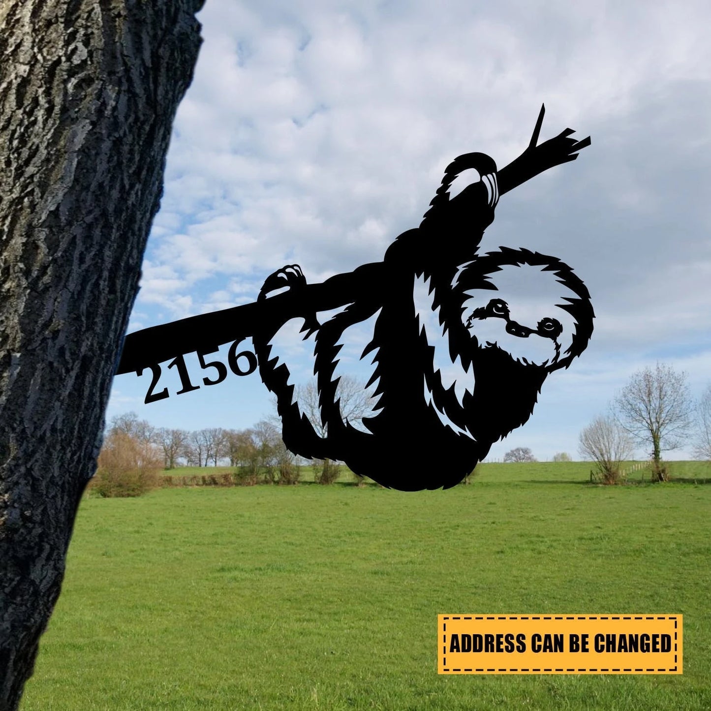 Custom Address Sloth Metal Tree Stake, Funny Metal Art, Garden Decor Laser Cut Metal Signs Custom Gift Ideas