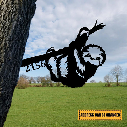 Custom Address Sloth Metal Tree Stake, Funny Metal Art, Garden Decor Laser Cut Metal Signs Custom Gift Ideas