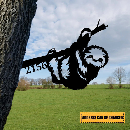 Custom Address Sloth Metal Tree Stake, Funny Metal Art, Garden Decor Laser Cut Metal Signs Custom Gift Ideas - 8 inches - metal sign