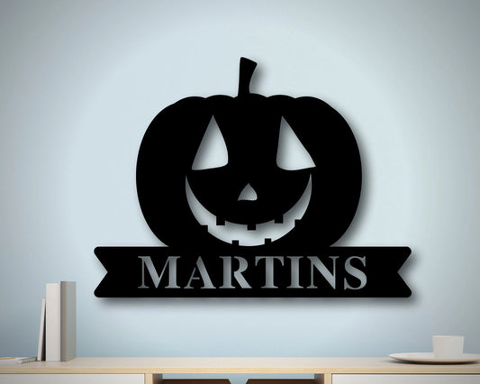 Custom Front Porch Sign Fall, Personalized Halloween Pumpkin, Halloween Decor Outdoor, Metal Family Name - metal sign