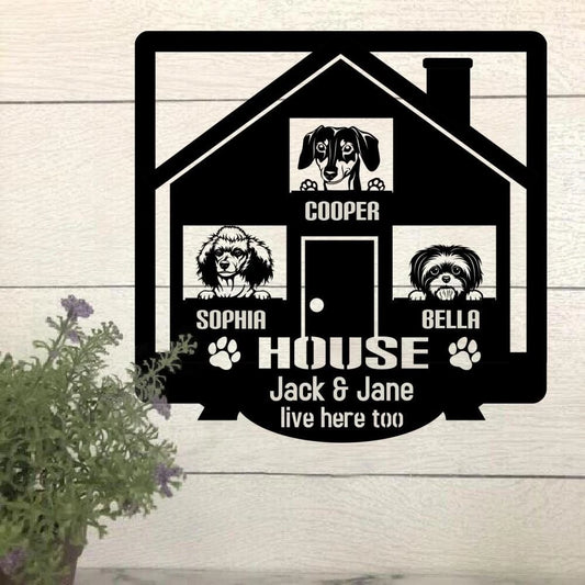 Human Live Here Too Dog Lovers Personal Metal Sign up to 3 dogs can be change - 8 inches - metal sign