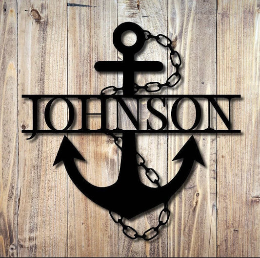Laser Cut Metal Anchor Monogram Sign, Contemporary Anchor Monogram Design, Anchor Wall Art, Family - metal sign