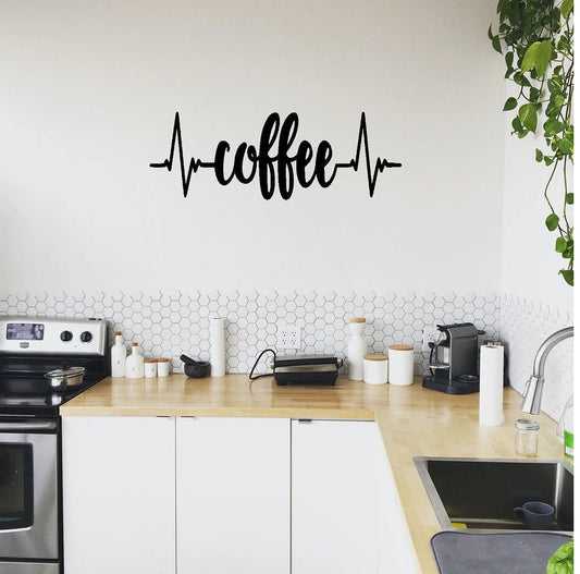 Coffee Heartbeat Metal Sign Cutout Cut Metal Sign Wall Metal Art - 8 inches - metal sign