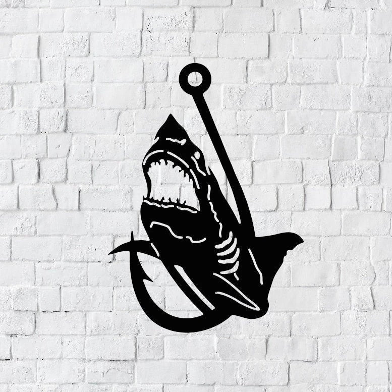 Shark Hook Metal Art Nature Shark And Fishing Metal Sign Hunt And Shark