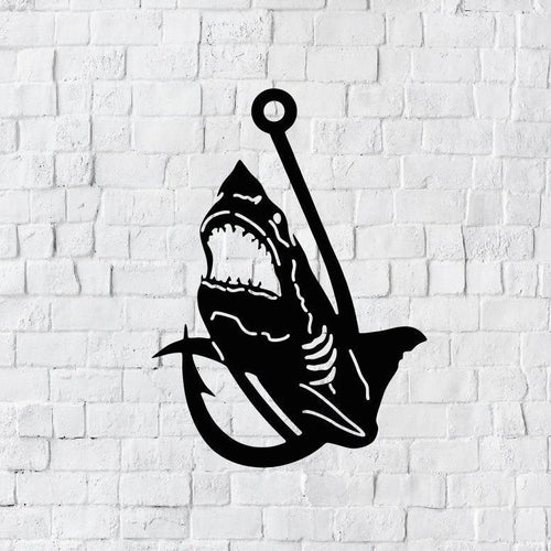 Shark Hook Metal Art Nature Shark And Fishing Metal Sign Hunt And Shark