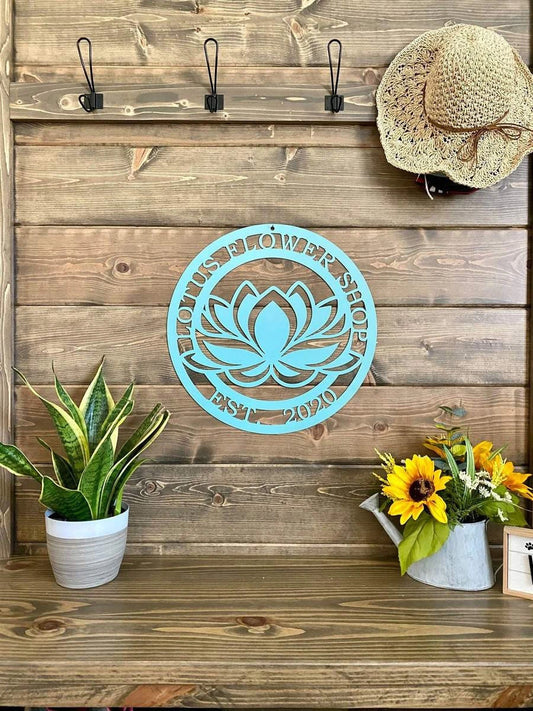 Personalized Lotus Flower Metal Sign Cut Metal Sign Metal House Sign - 8 inches - metal sign