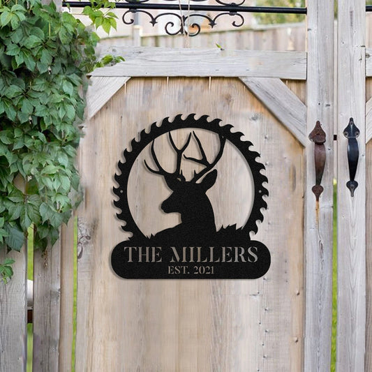 Deer Hunting Metal Sign Monogram, Custom Farm, Cabin, Lodge, Wall Decor, Art Gift For Him, Metal Laser Cut Metal Signs Custom Gift Ideas - 8 inches - metal sign