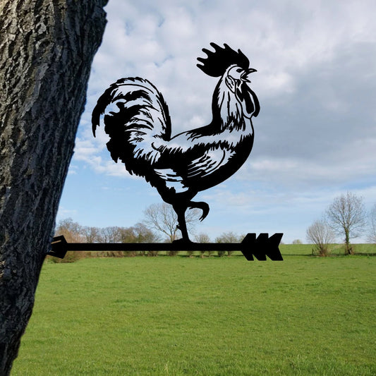 Rooster Metal Tree Stake, Farmhouse Art, Housewarming Gift Laser Cut Metal Signs Custom Gift Ideas - 8 inches - metal sign