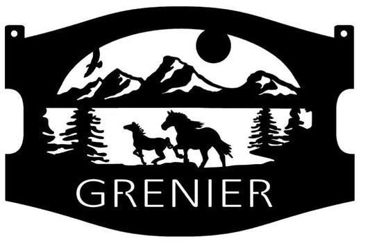 Metal Sign Horses Running Mountains Sign Metal House Sign - 8 inches - metal sign