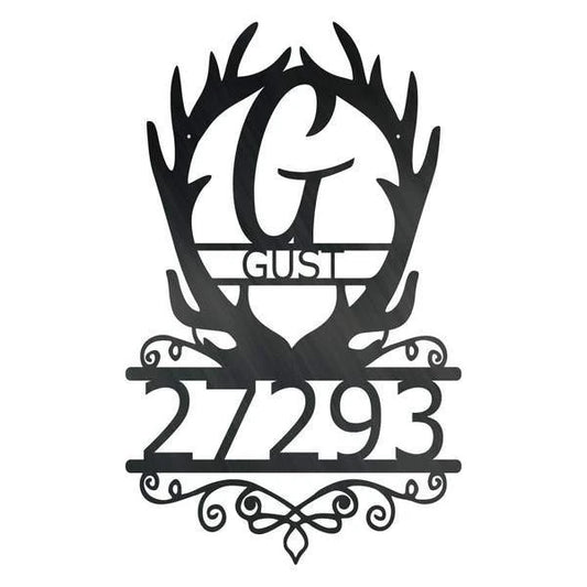 Address Antler Monogram Customized Metal Signs Custom Metal Sign Custom Signs Metal Sign