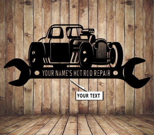 Personalized Garage Hot Rod Repair Metal Sign, Custom Name Sign, Sign For Garage. Hot Rod Lover, Father's Day Gift, Laser Cut Metal Signs Custom Gift Ideas