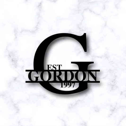 Custom Metal Name Sign, Split Monogram Sign, Personalized Last Name Sign, Established Name Sign, Family - metal sign