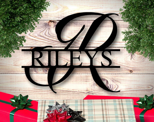 Personalized Family Name Metal Sign Split Monogram Sign Housewarming Gift Wedding Gift Personalized Gift Custom - 8 inches - metal sign