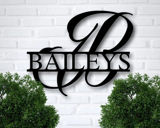 Personalized Family Name Metal Sign Personalized Split Monogram Sign Front Porch Sign Housewarming Gift Wedding Gift Sign - 8 inches - metal sign