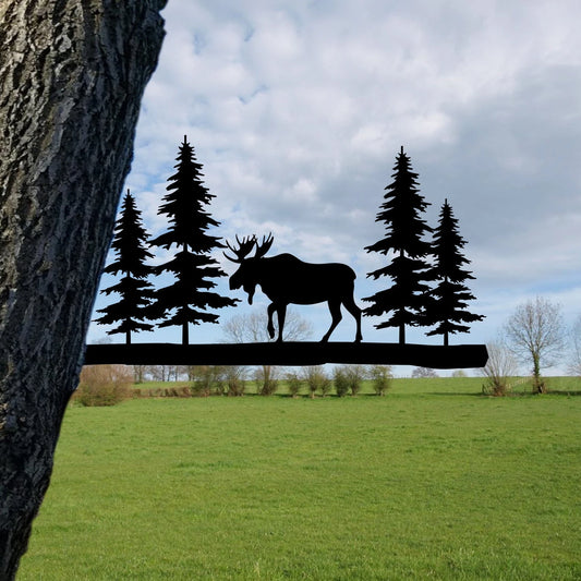 Moose Hunting Metal Tree Stake, Lodge Decor Laser Cut Metal Signs Custom Gift Ideas - 8 inches - metal sign