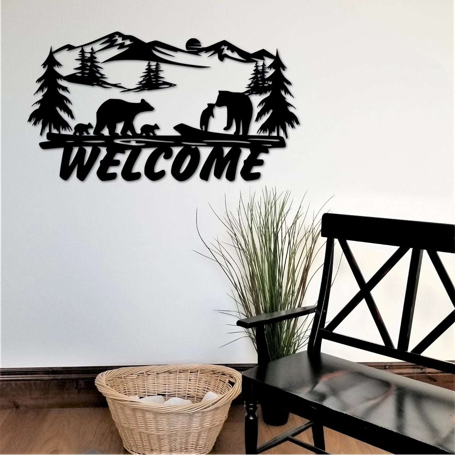 Bear Welcome Sign Front Door Hanger Bears And Cubs Entryway Decor Rusic Cabin Decor Wildlife Art Lake House Decor