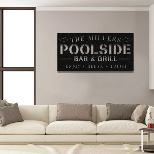Personalized Pool Bar Grill Metal Sign Monogram Laser Cut Metal Signs Custom Gift Ideas - 8 inches - metal sign