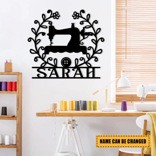 Sewing Machine Metal Sign, Custom Quilting, Seamstress, Tailor Room Metal Art, Metal Laser Cut Metal Signs Custom Gift Ideas - 8 inches - metal sign