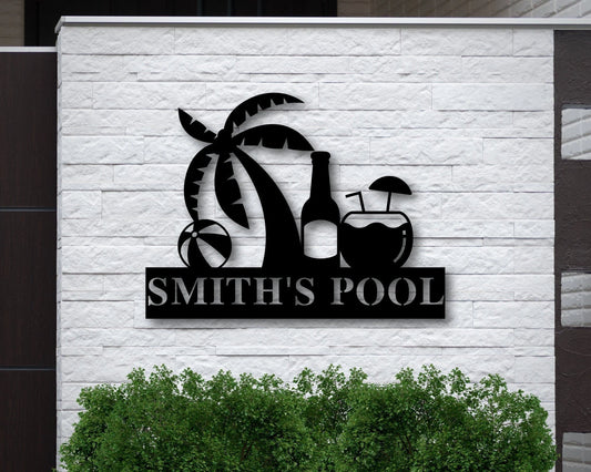 Personalized Beach Theme Sign,custom Beach Theme Sign,pool Drink Sign,metal Family Name Sign For - metal sign
