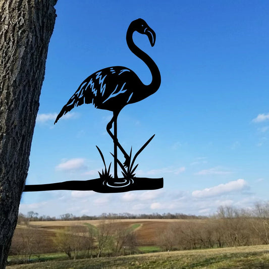 Pink Flamingo Tree Stake, Metal Sign, Gift For Her Laser Cut Metal Signs Custom Gift Ideas - 8 inches - metal sign