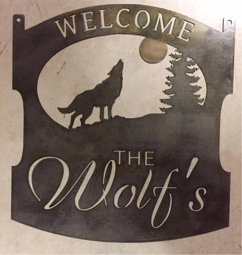 Metal Wolf Sign, 2ft Personalized Wolf Sign, Metal Sign With Wolf Howling At The Moon, Metal Wall Art, Metal House Sign, Metal Laser Cut Metal Signs Custom Gift Ideas