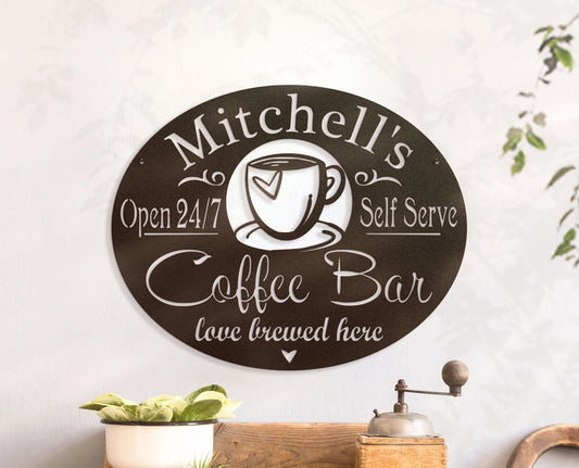 Personalized Coffee Bar Sign ~ Custom Metal Coffee Sign Laser Cut Metal Signs Custom Gift Ideas - 8 inches - metal sign