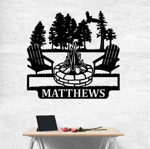 Personalized Campfire Family Name Sign, Metal Wall Decor, Monogram Name Camping Sign, Home Decor, Personalized Outdoor Decor, Laser Cut Metal Signs Custom Gift Ideas