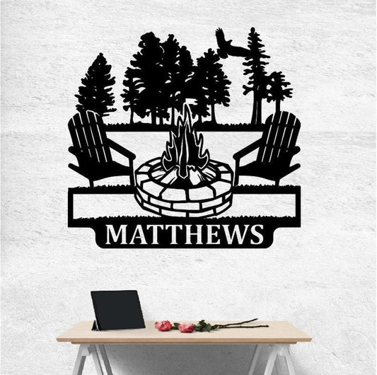 Personalized Campfire Family Name Sign, Metal Wall Decor, Monogram Name Camping Sign, Home Decor - metal sign