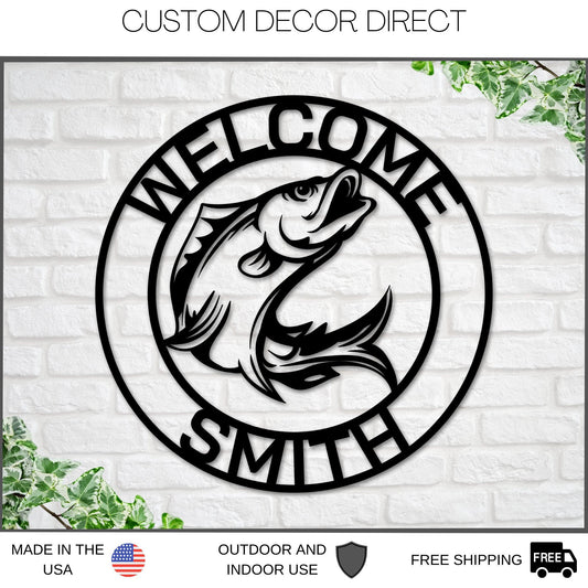 Fishing Monogram, Fish Sign, Custom Fishing Sign, Custom Fish Sign, Personalized Sign, Camp Sign, Gift - metal sign