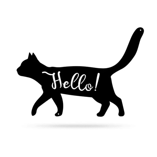 Friendly Cat Cut Metal Sign Metal House Sign - 8 inches - metal sign