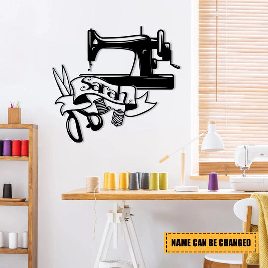 Personalized Sewing Machine Metal Sign, Custom Quilting, Seamstress, Metal Laser Cut Metal Signs Custom Gift Ideas - 8 inches - metal sign