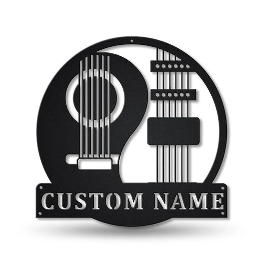 Personalized Yin Yang Guitar Monogram Metal Sign Art, Custom Yin Yang Guitar Monogram Metal Sign, Yin - metal sign