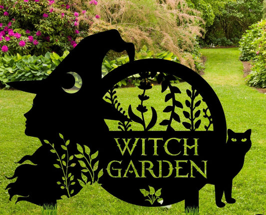 Metal Witch Sign Witch Garden Sign Hanging Herb Garden Sign Magic Garden Sign Gift For Witches Custom Witch Housewarming - 8 inches - metal sign