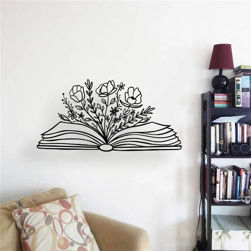 Book With Flowers Reading Room Decor Book Lovers Signs Wildflowers Book Art Library Decor